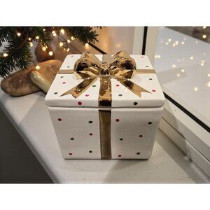 New Holiday Time Christmas Present W/ Gold Bow Cookie Jar Kitchen Room Decor
